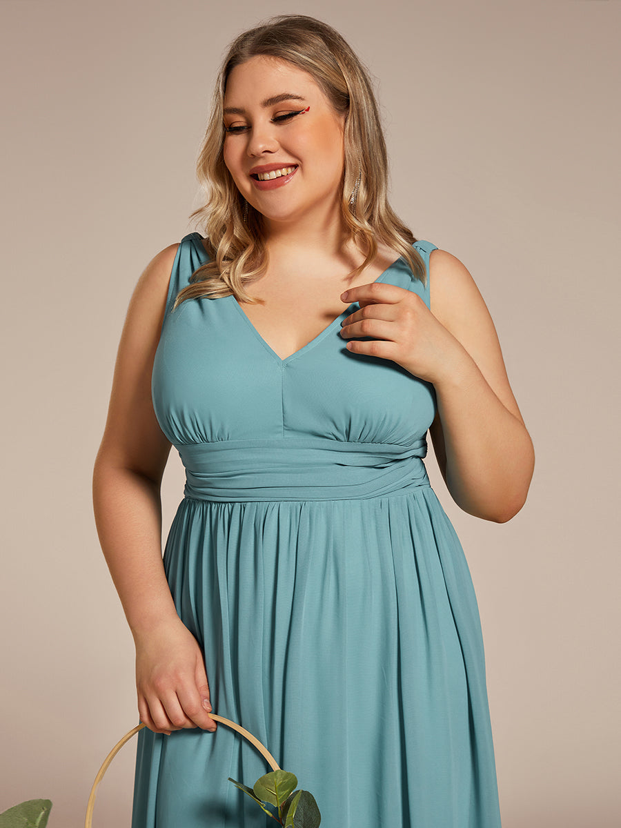 Damen V-Ausschnitt Lange Chiffon Abendkleider Festkleider 09016 #farbe_Hellpetrol