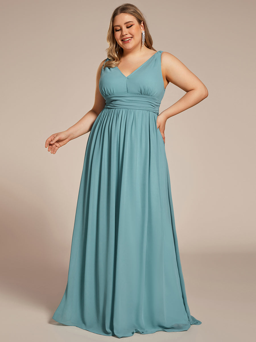Damen V-Ausschnitt Lange Chiffon Abendkleider Festkleider 09016 #farbe_Hellpetrol