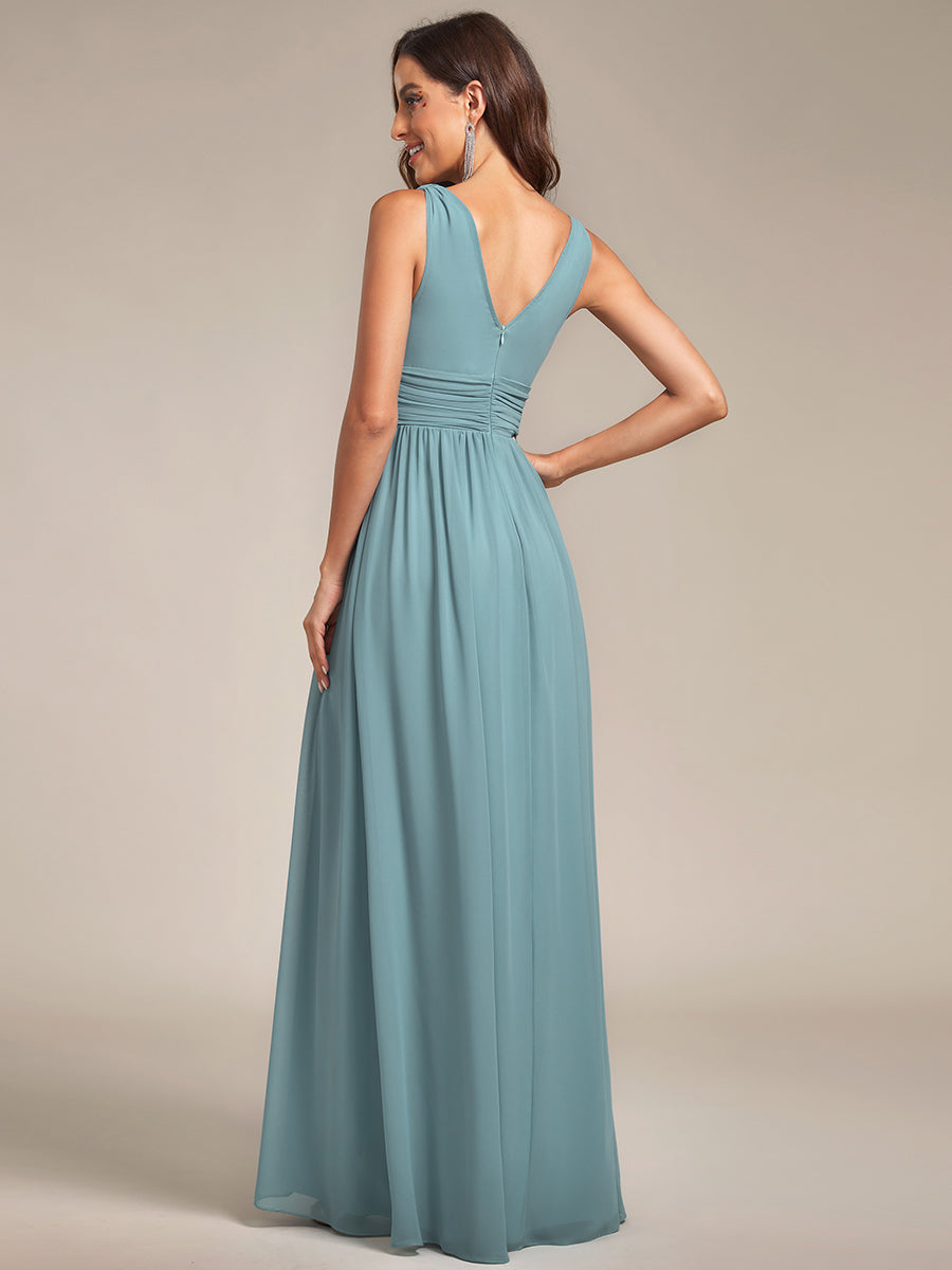 Bodenlanger A-Linien Chiffon Kleid Mit Tiefem V-Ausschnitt Eleganz Kleid #Farbe_Hellpetrol