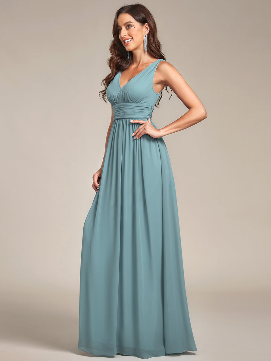 Bodenlanger A-Linien Chiffon Kleid Mit Tiefem V-Ausschnitt Eleganz Kleid #Farbe_Hellpetrol