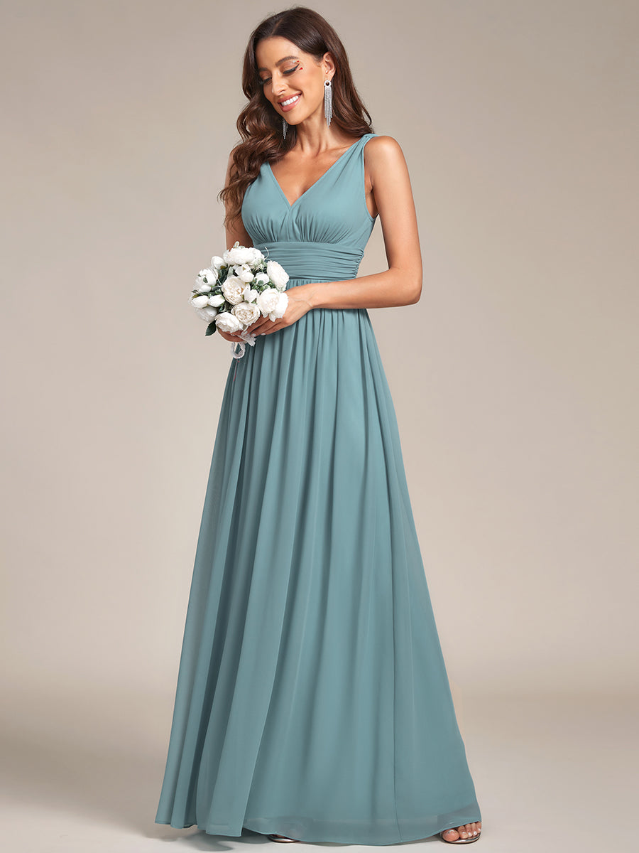 Bodenlanger A-Linien Chiffon Kleid Mit Tiefem V-Ausschnitt Eleganz Kleid #Farbe_Hellpetrol