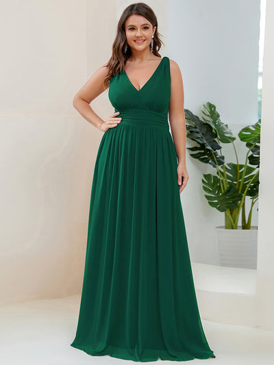 Bodenlanger A-Linien Chiffon Kleid Mit Tiefem V-Ausschnitt Eleganz Kleid #Farbe_Dunkelgrün