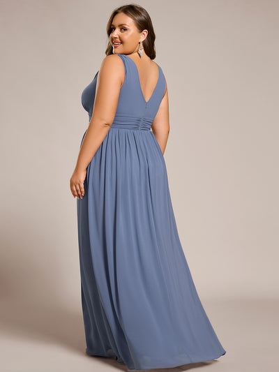 Bodenlanger A-Linien Chiffon Kleid Mit Tiefem V-Ausschnitt Eleganz Kleid #Farbe_Taubenblau