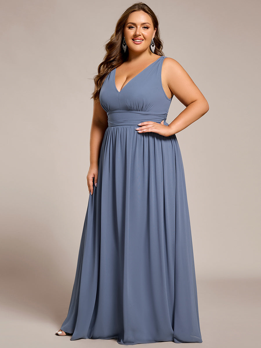 Damen V-Ausschnitt Lange Chiffon Abendkleider Festkleider 09016 #farbe_Taubenblau