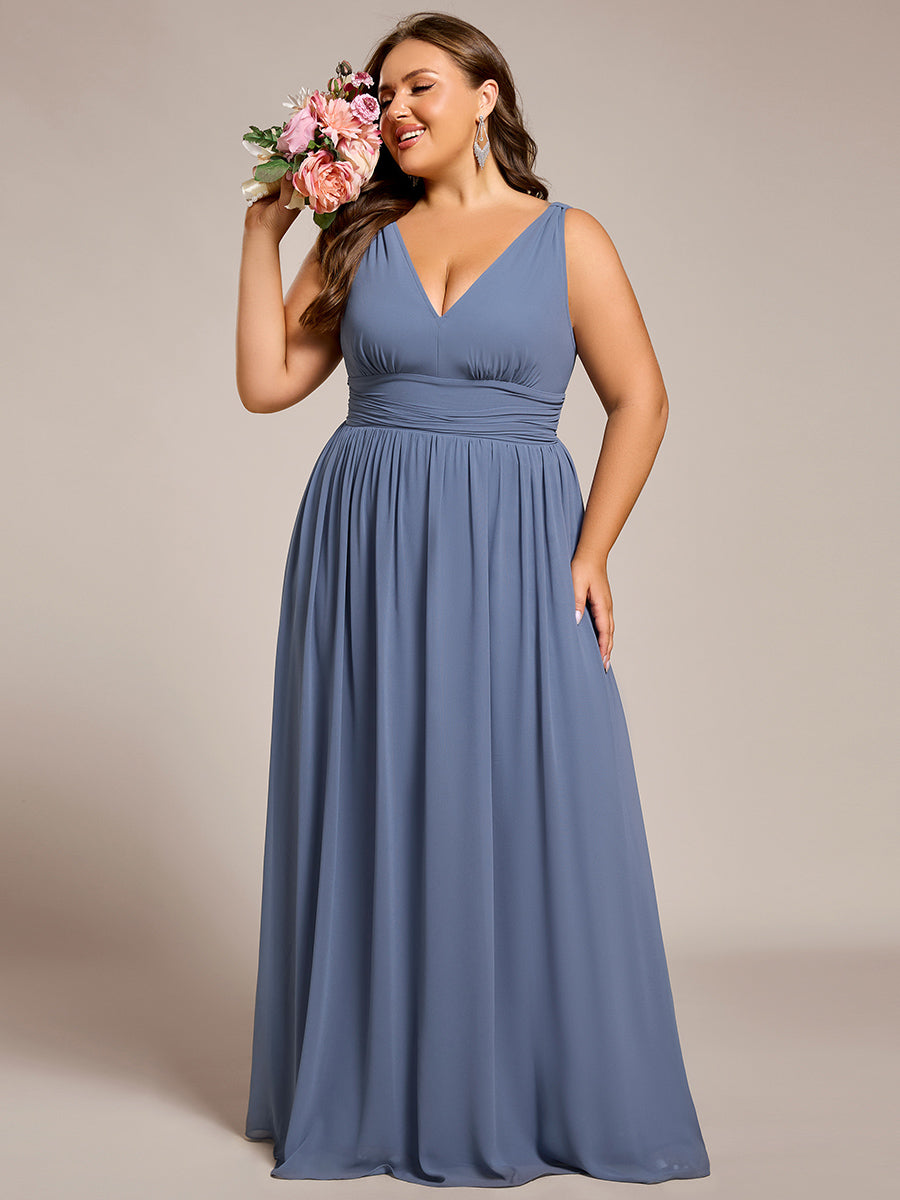 Damen V-Ausschnitt Lange Chiffon Abendkleider Festkleider 09016 #farbe_Taubenblau