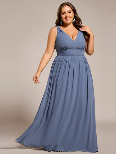 Bodenlanger A-Linien Chiffon Kleid Mit Tiefem V-Ausschnitt Eleganz Kleid #Farbe_Taubenblau