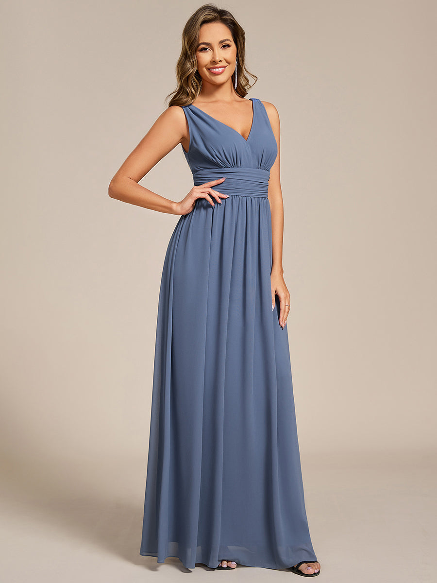 Damen V-Ausschnitt Lange Chiffon Abendkleider Festkleider 09016 #farbe_Taubenblau