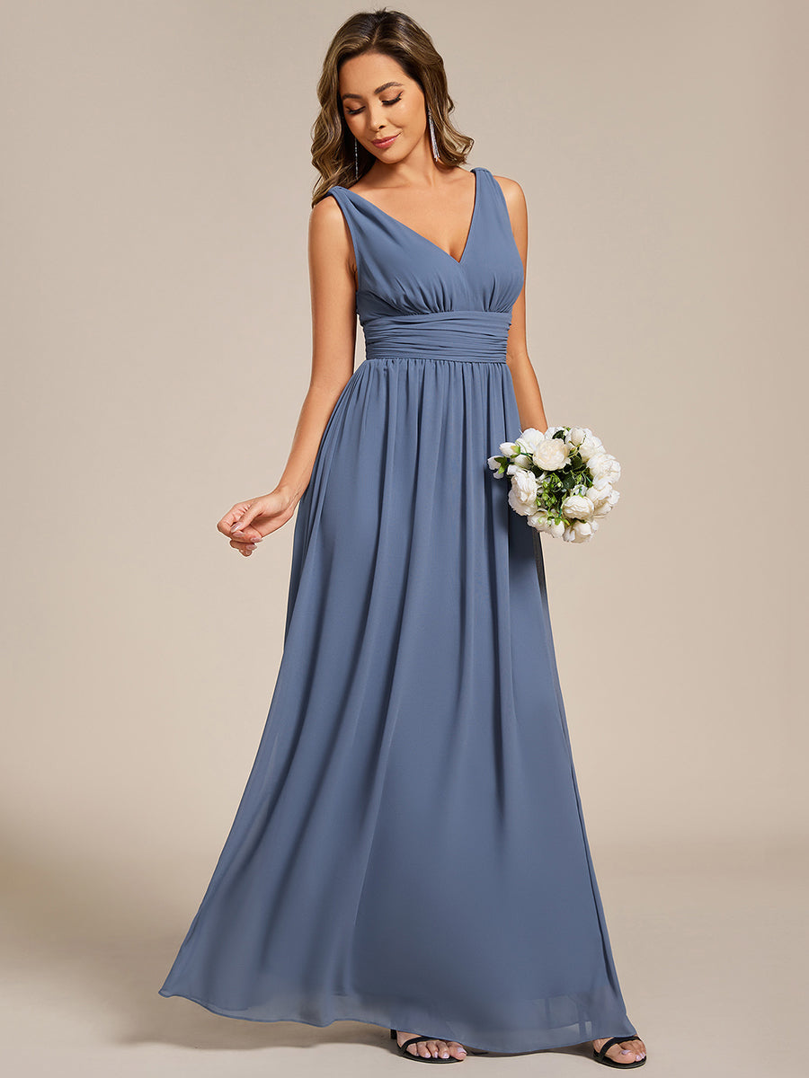 Damen V-Ausschnitt Lange Chiffon Abendkleider Festkleider 09016 #farbe_Taubenblau
