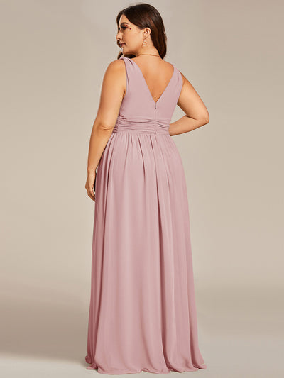 Bodenlanger A-Linien Chiffon Kleid Mit Tiefem V-Ausschnitt Eleganz Kleid #Farbe_Altrosa