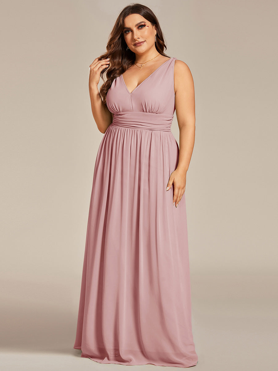 Damen V-Ausschnitt Lange Chiffon Abendkleider Festkleider 09016 #farbe_Altrosa