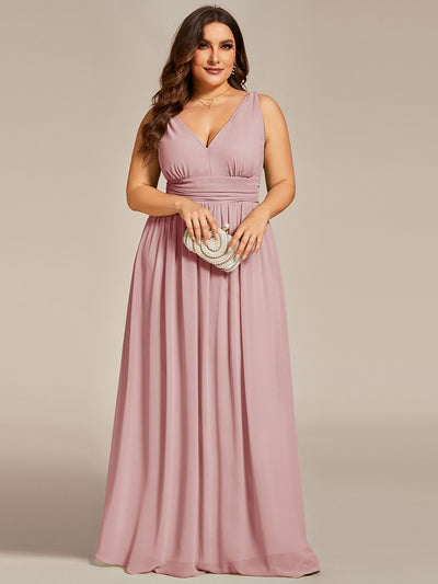 Bodenlanger A-Linien Chiffon Kleid Mit Tiefem V-Ausschnitt Eleganz Kleid #Farbe_Altrosa