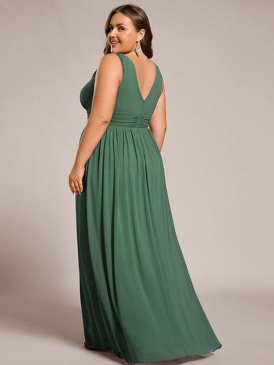 Bodenlanger A-Linien Chiffon Kleid Mit Tiefem V-Ausschnitt Eleganz Kleid #Farbe_Eukalyptus