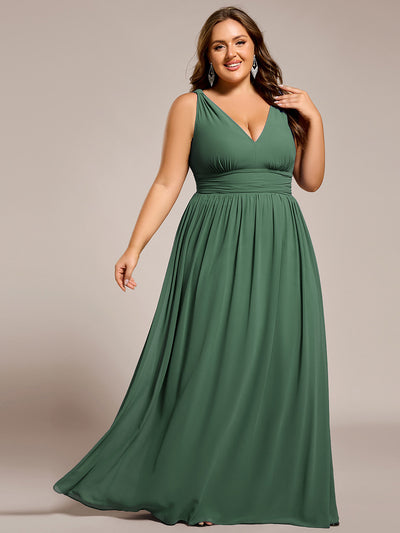 Bodenlanger A-Linien Chiffon Kleid Mit Tiefem V-Ausschnitt Eleganz Kleid #Farbe_Eukalyptus