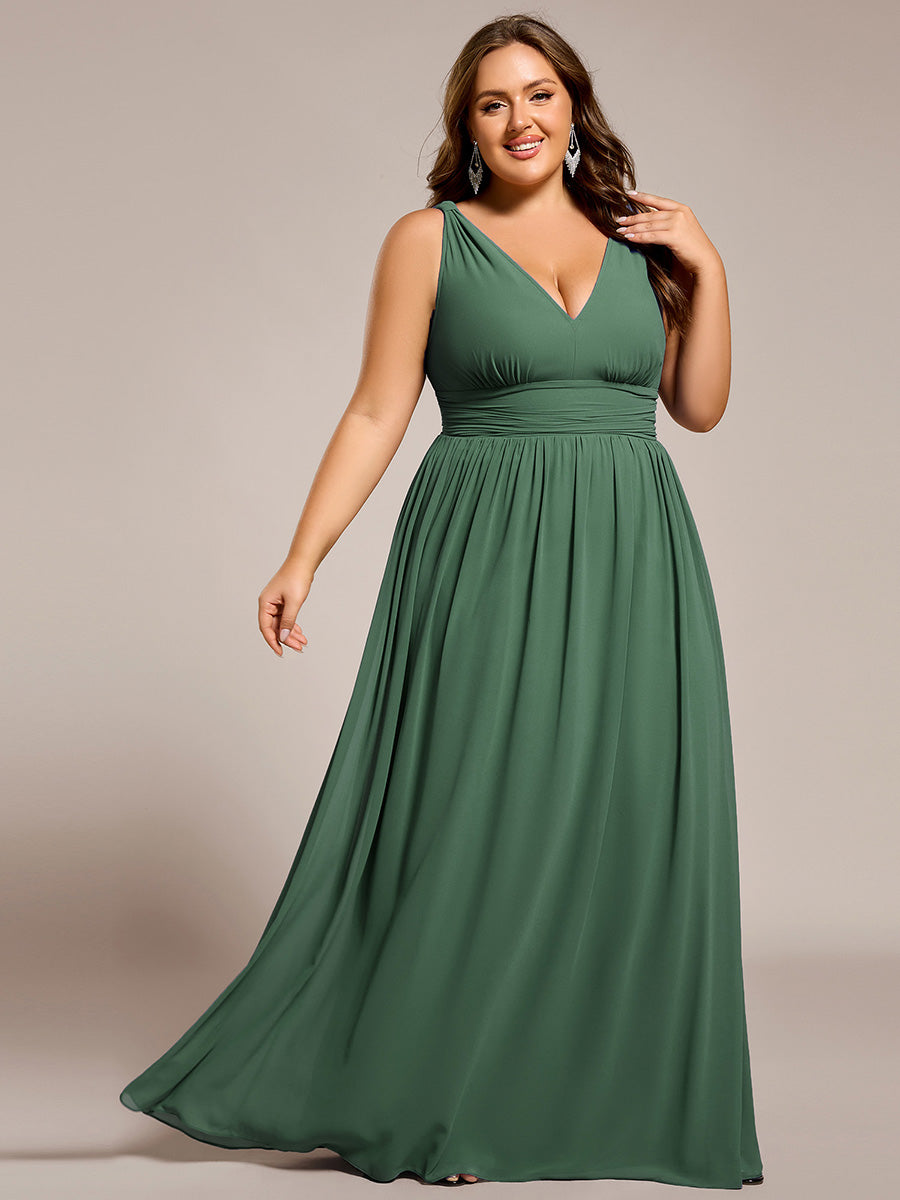 Damen V-Ausschnitt Lange Chiffon Abendkleider Festkleider 09016 #farbe_Eukalyptus