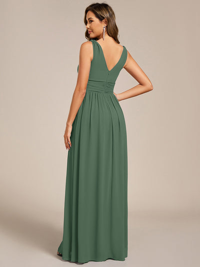 Bodenlanger A-Linien Chiffon Kleid Mit Tiefem V-Ausschnitt Eleganz Kleid #Farbe_Eukalyptus