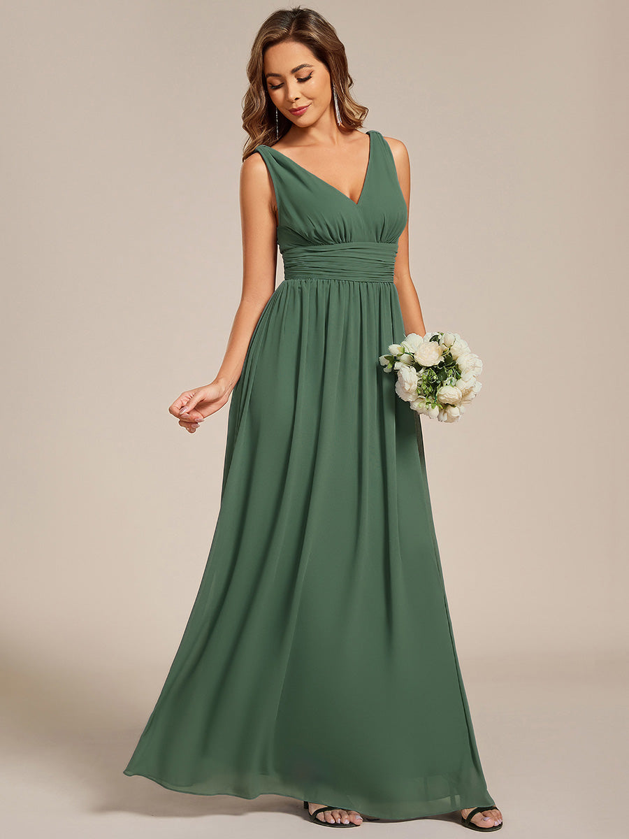 Damen V-Ausschnitt Lange Chiffon Abendkleider Festkleider 09016 #farbe_Eukalyptus