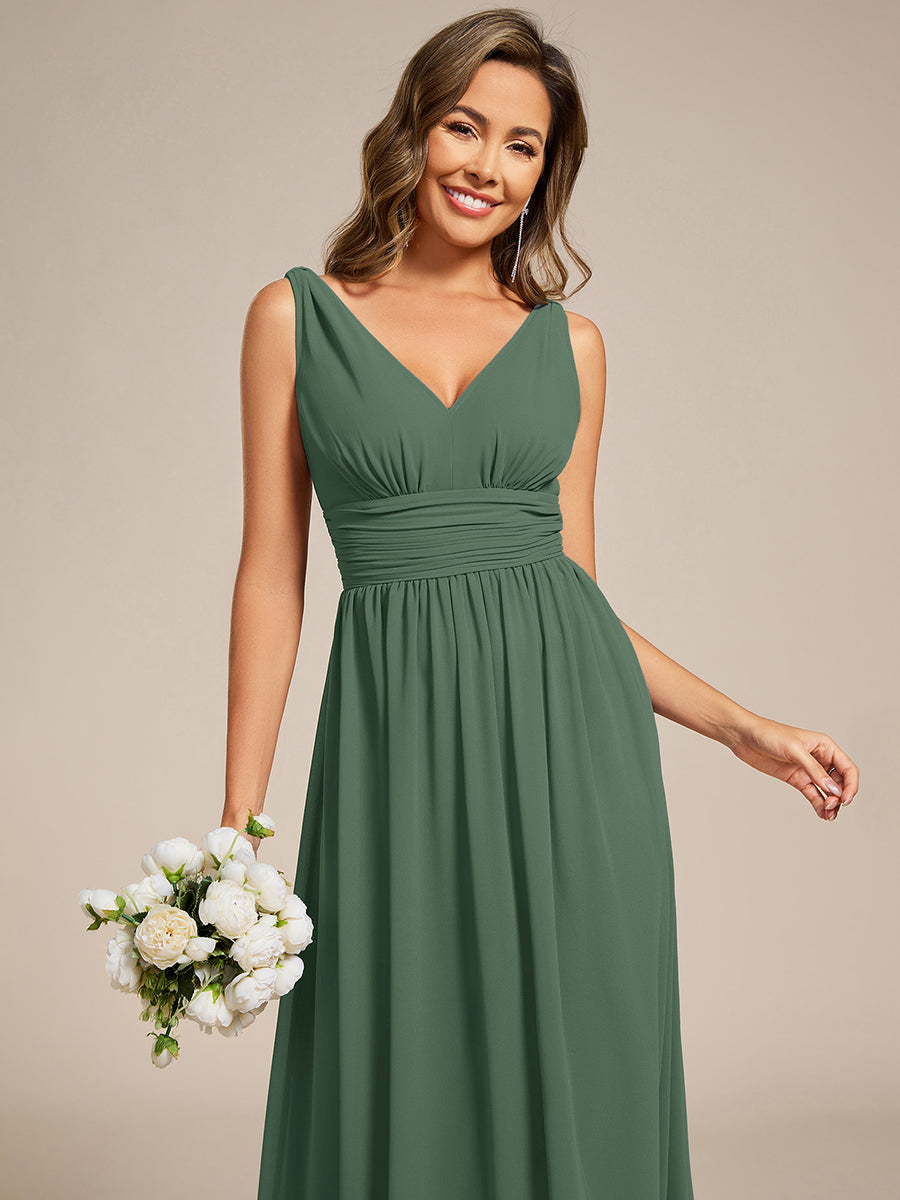 Damen V-Ausschnitt Lange Chiffon Abendkleider Festkleider 09016 #farbe_Eukalyptus