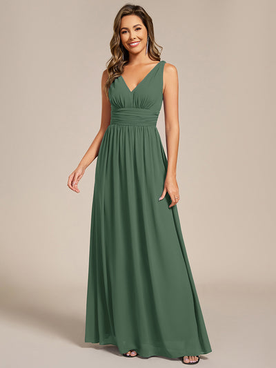 Bodenlanger A-Linien Chiffon Kleid Mit Tiefem V-Ausschnitt Eleganz Kleid #Farbe_Eukalyptus