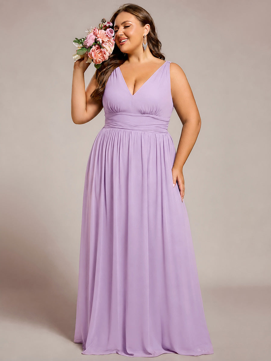 Bodenlanger A-Linien Chiffon Kleid Mit Tiefem V-Ausschnitt Eleganz Kleid #Farbe_Mattflieder