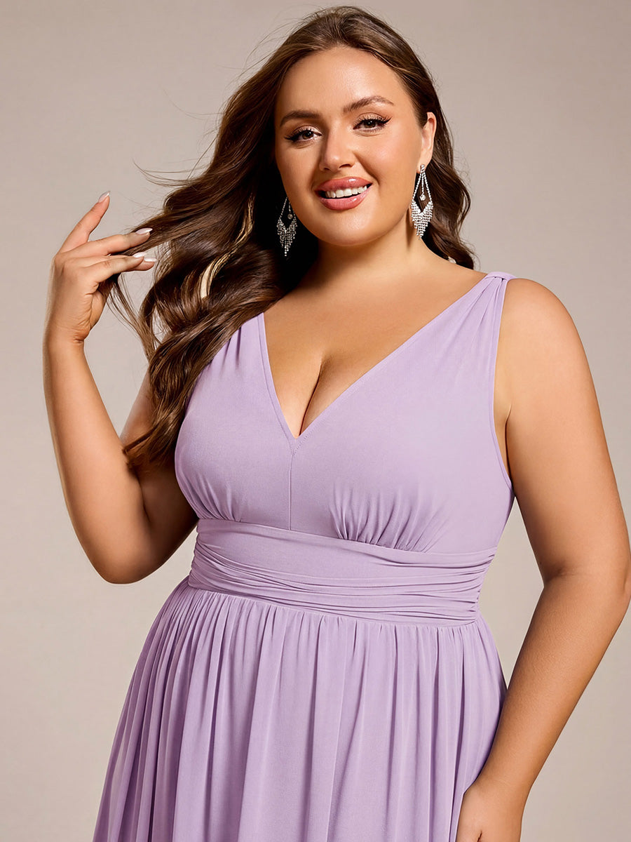 Bodenlanger A-Linien Chiffon Kleid Mit Tiefem V-Ausschnitt Eleganz Kleid #Farbe_Mattflieder