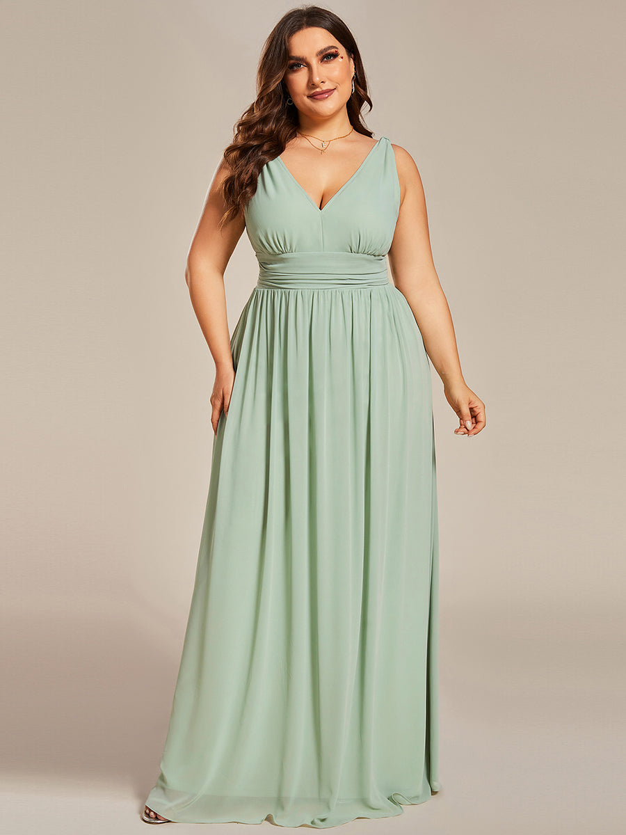 Damen V-Ausschnitt Lange Chiffon Abendkleider Festkleider 09016 #farbe_Mintgrün