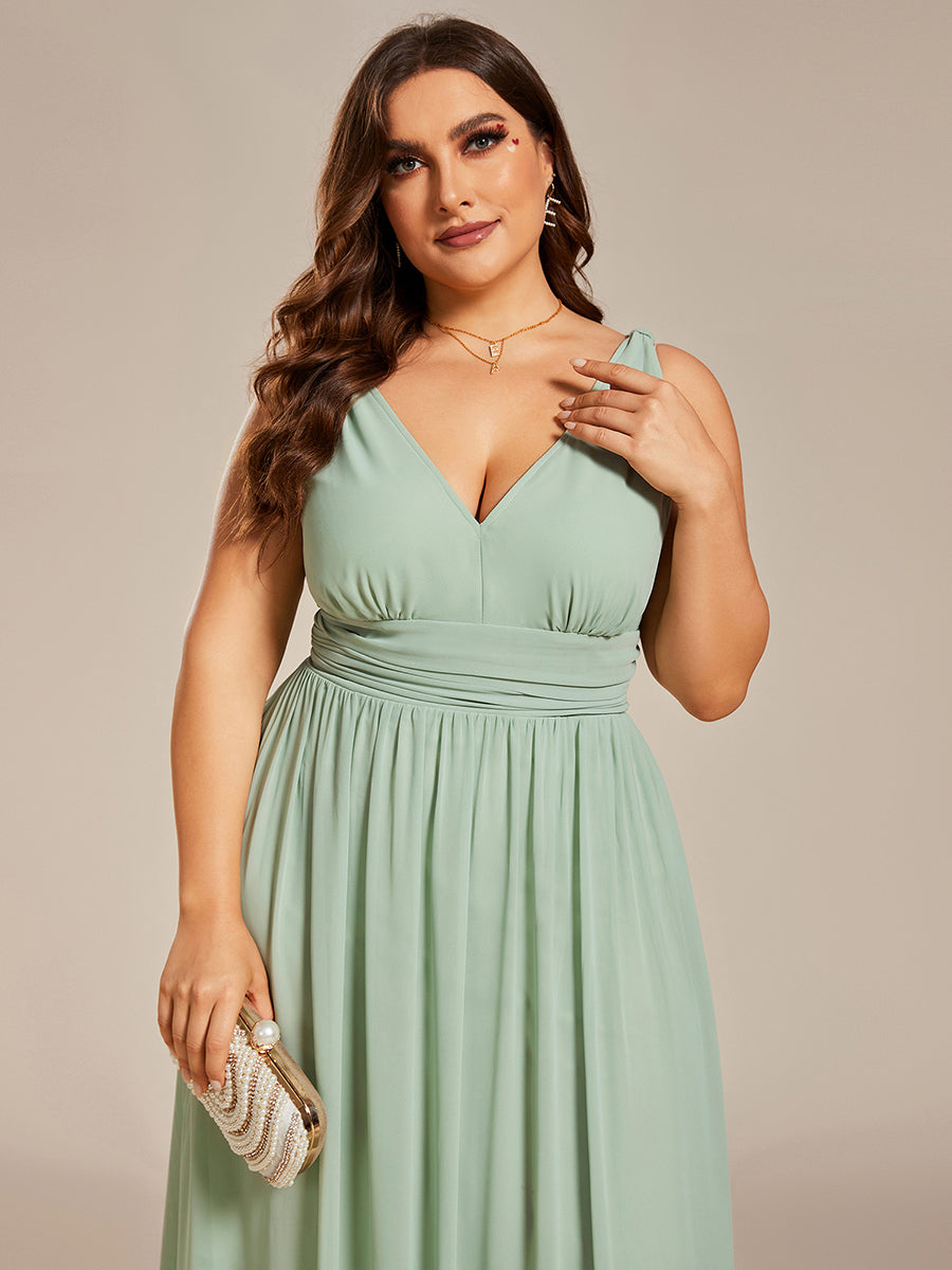 Damen V-Ausschnitt Lange Chiffon Abendkleider Festkleider 09016 #farbe_Mintgrün