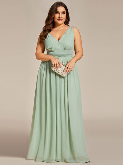 Bodenlanger A-Linien Chiffon Kleid Mit Tiefem V-Ausschnitt Eleganz Kleid #Farbe_Mintgrün