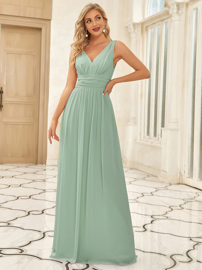 Bodenlanger A-Linien Chiffon Kleid Mit Tiefem V-Ausschnitt Eleganz Kleid #Farbe_Mintgrün