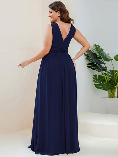 Bodenlanger A-Linien Chiffon Kleid Mit Tiefem V-Ausschnitt Eleganz Kleid #Farbe_Marineblau