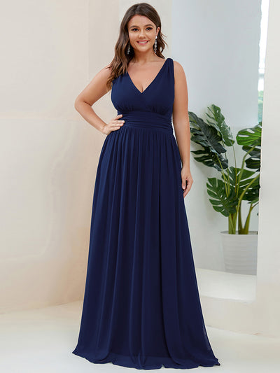 Bodenlanger A-Linien Chiffon Kleid Mit Tiefem V-Ausschnitt Eleganz Kleid #Farbe_Marineblau