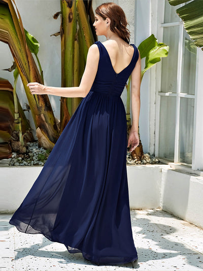 Bodenlanger A-Linien Chiffon Kleid Mit Tiefem V-Ausschnitt Eleganz Kleid #Farbe_Marineblau