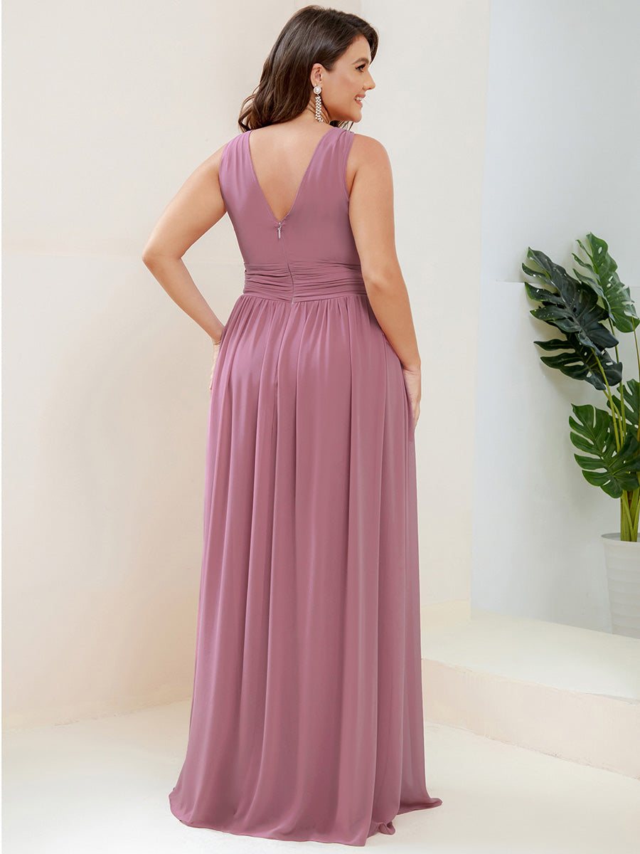 Damen V-Ausschnitt Lange Chiffon Abendkleider Festkleider 09016 #farbe_Orchideenviolett