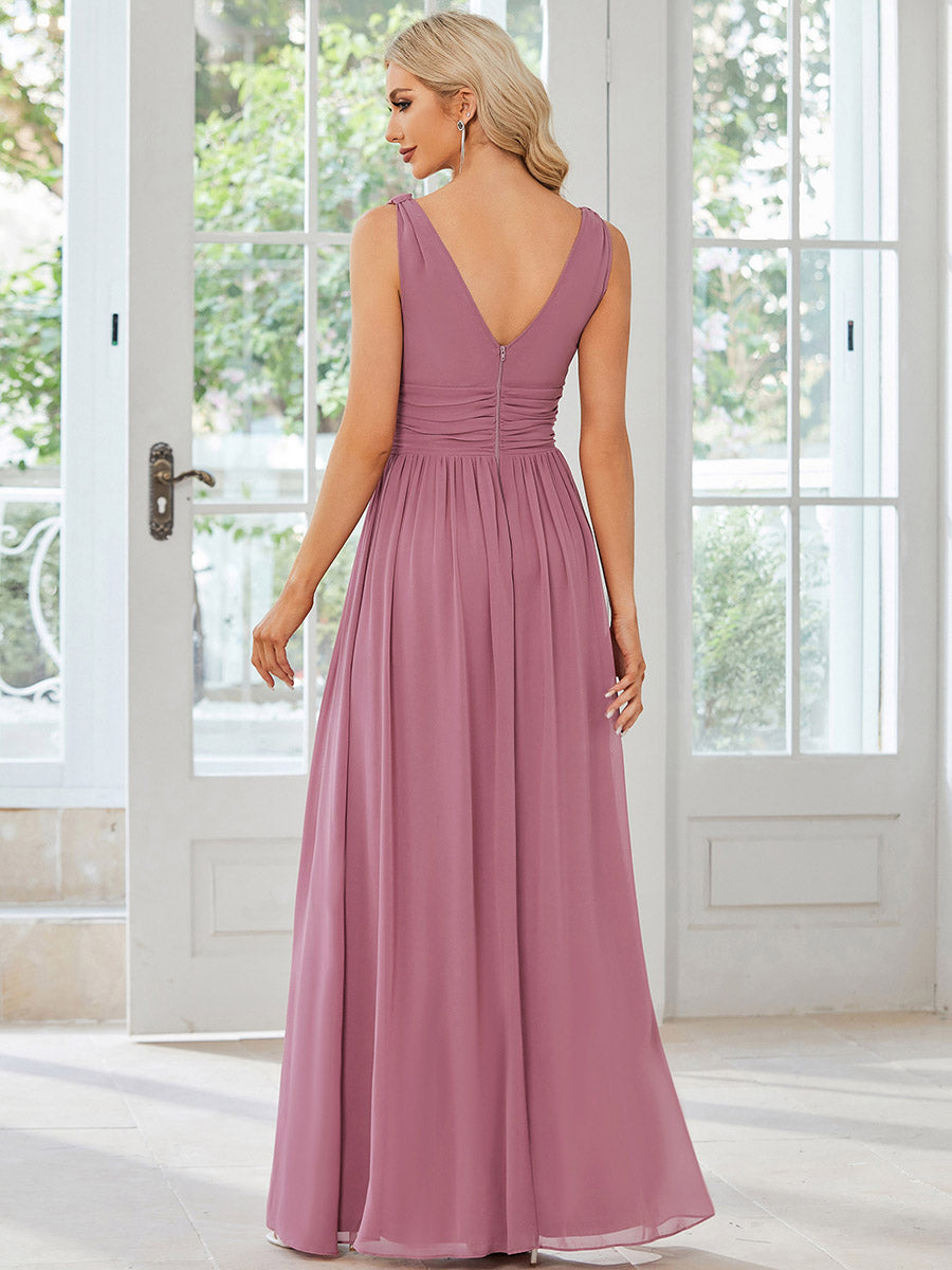 Damen V-Ausschnitt Lange Chiffon Abendkleider Festkleider 09016 #farbe_Orchideenviolett