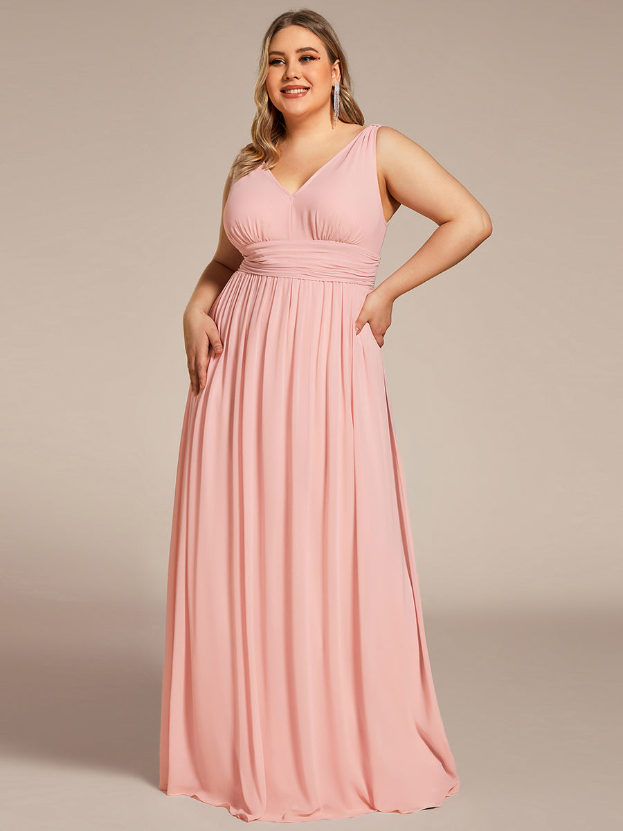 Damen V-Ausschnitt Lange Chiffon Abendkleider Festkleider 09016 #farbe_Rosa