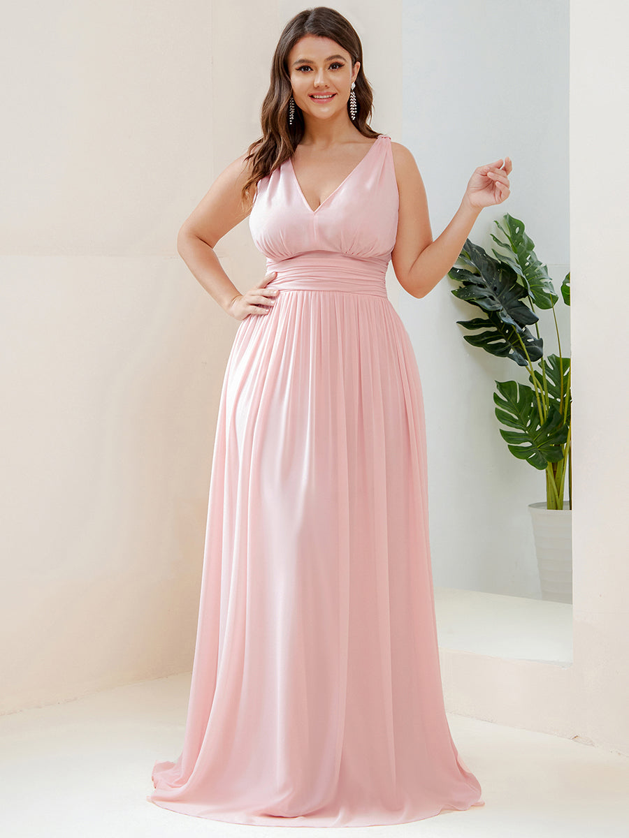 Damen V-Ausschnitt Lange Chiffon Abendkleider Festkleider 09016 #farbe_Pink