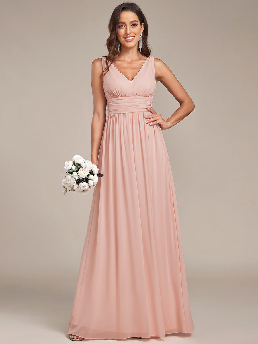 Bodenlanger A-Linien Chiffon Kleid Mit Tiefem V-Ausschnitt Eleganz Kleid #Farbe_Pink