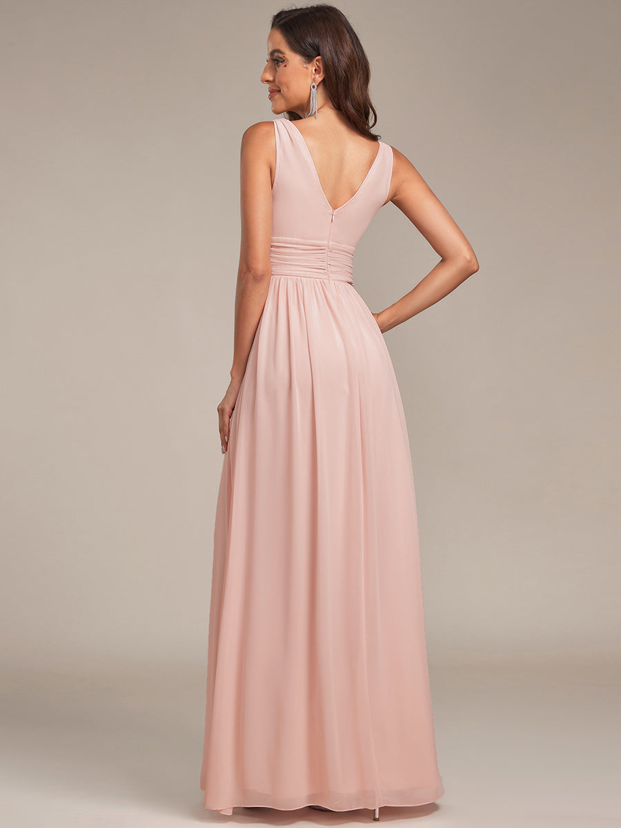 Bodenlanger A-Linien Chiffon Kleid Mit Tiefem V-Ausschnitt Eleganz Kleid #Farbe_Pink