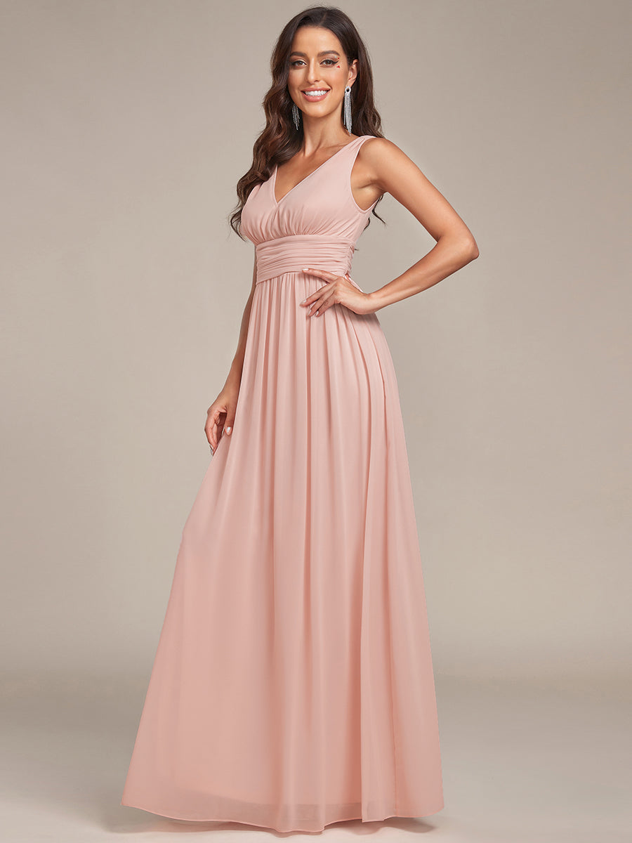 Bodenlanger A-Linien Chiffon Kleid Mit Tiefem V-Ausschnitt Eleganz Kleid #Farbe_Pink