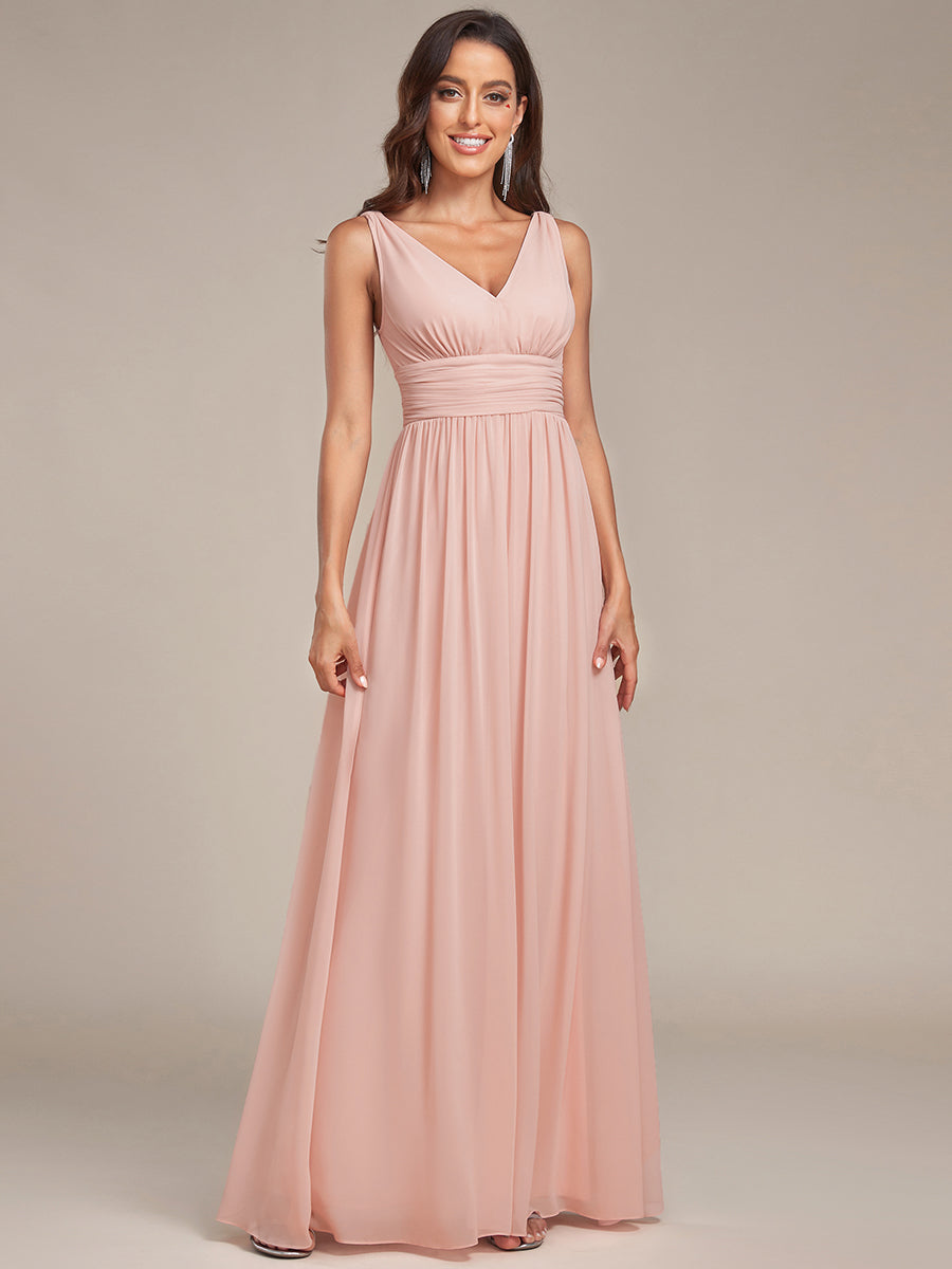 Bodenlanger A-Linien Chiffon Kleid Mit Tiefem V-Ausschnitt Eleganz Kleid #Farbe_Pink