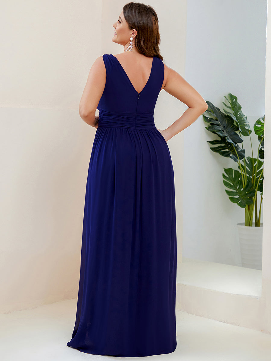 Damen V-Ausschnitt Lange Chiffon Abendkleider Festkleider 09016 #farbe_Königsblau