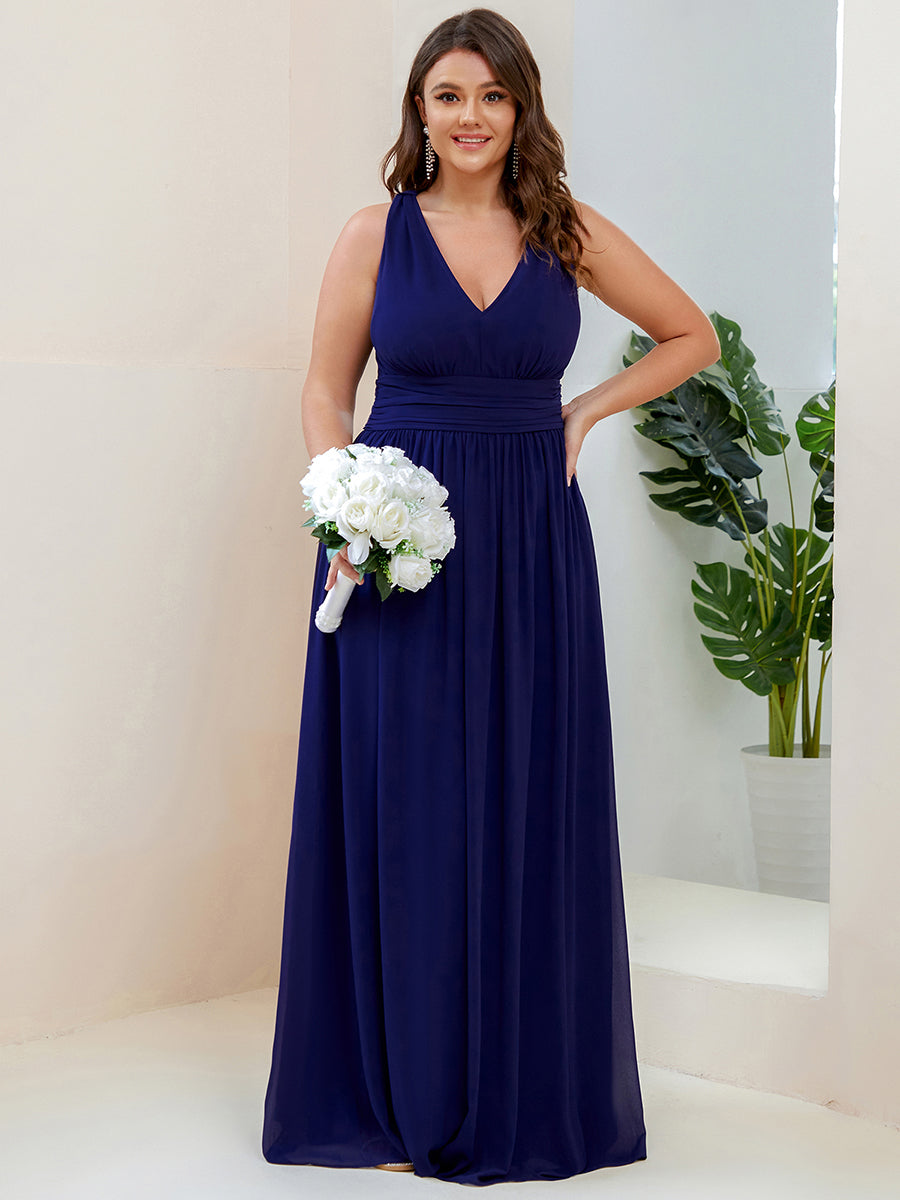 Damen V-Ausschnitt Lange Chiffon Abendkleider Festkleider 09016 #farbe_Königsblau