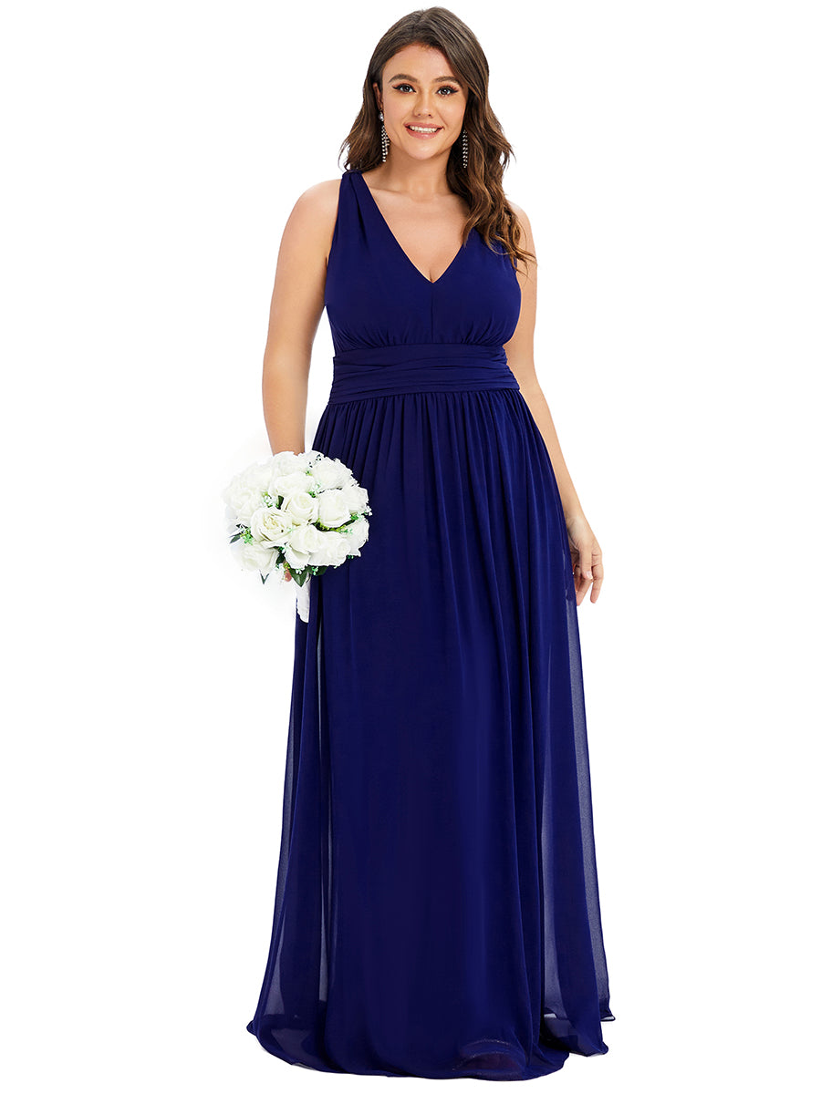 Damen V-Ausschnitt Lange Chiffon Abendkleider Festkleider 09016 #farbe_Königsblau