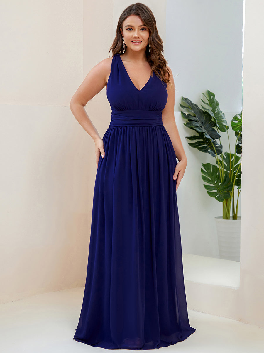 Damen V-Ausschnitt Lange Chiffon Abendkleider Festkleider 09016 #farbe_Königsblau