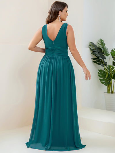 Bodenlanger A-Linien Chiffon Kleid Mit Tiefem V-Ausschnitt Eleganz Kleid #Farbe_Petrol