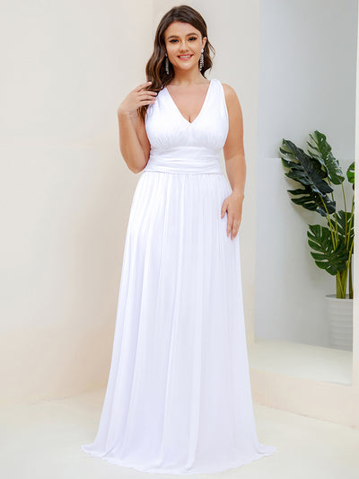 Bodenlanger A-Linien Chiffon Kleid Mit Tiefem V-Ausschnitt Eleganz Kleid #Farbe_Weiß