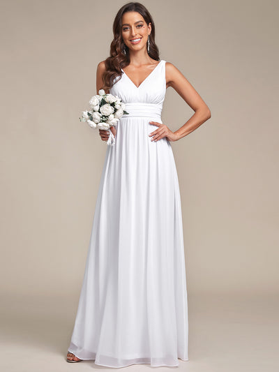 Bodenlanger A-Linien Chiffon Kleid Mit Tiefem V-Ausschnitt Eleganz Kleid #Farbe_Weiß