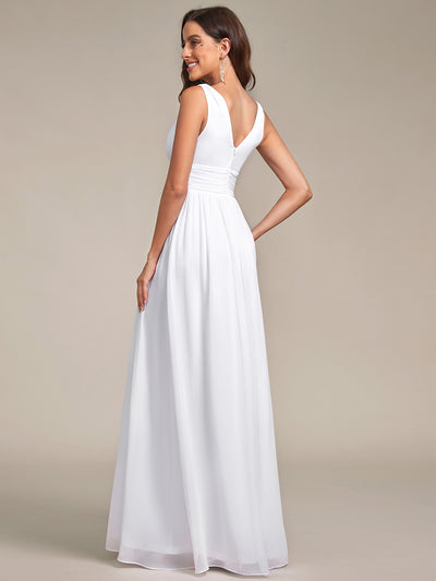 Damen V-Ausschnitt Lange Chiffon Abendkleider Festkleider 09016 #farbe_Weiß