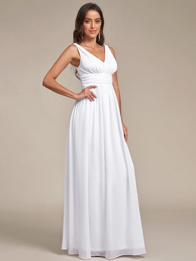 Bodenlanger A-Linien Chiffon Kleid Mit Tiefem V-Ausschnitt Eleganz Kleid #Farbe_Weiß