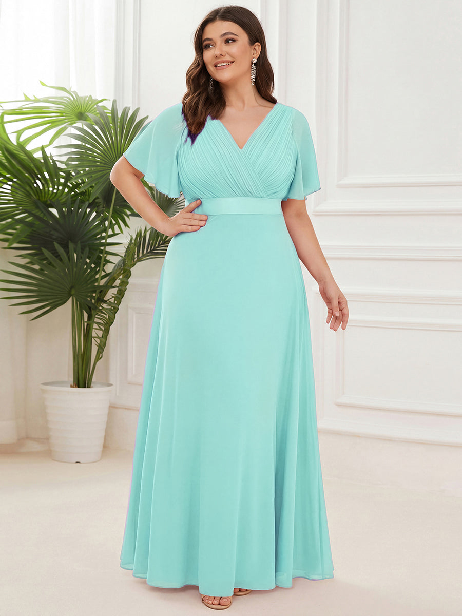 Langes Brautjungfernkleid mit Empire-Taille und kurzen, flatternden Ärmeln #Farbe_Pastellblau