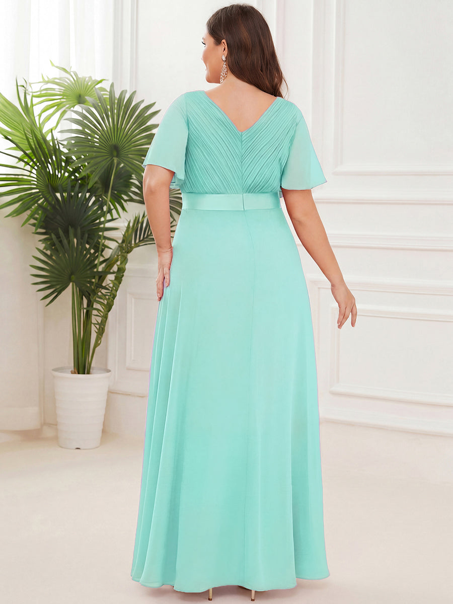 Langes Brautjungfernkleid mit Empire-Taille und kurzen, flatternden Ärmeln #Farbe_Pastellblau